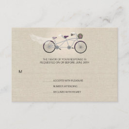 Tandem Pruim Fiets Bruiloft Faux Linnen RSVP Kaartje