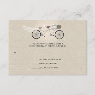 Tandem Pruim Fiets Bruiloft Faux Linnen RSVP Kaartje