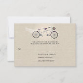 Tandem Pruim Fiets Bruiloft Faux Linnen RSVP Kaartje (Voorkant)