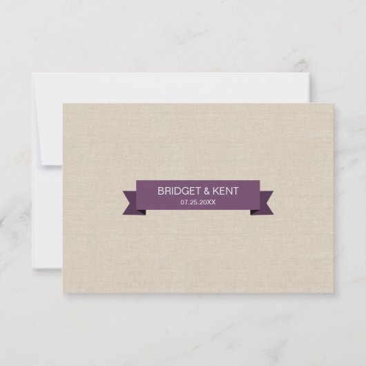 Tandem Pruim Fiets Bruiloft Faux Linnen RSVP Kaartje (Achterkant)