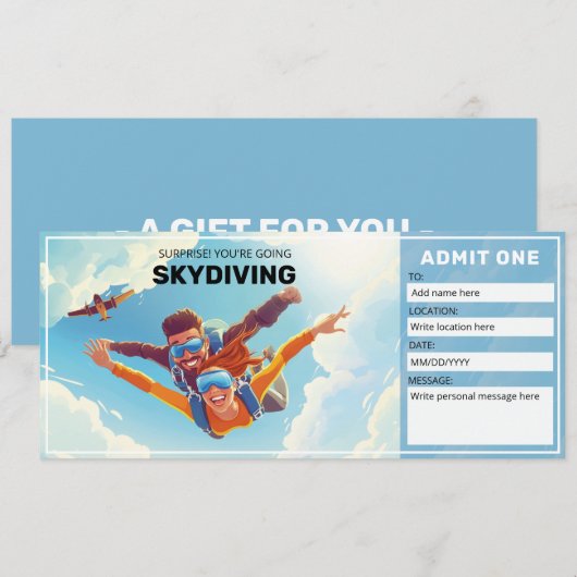 Tandem Skydiving Cadeaubon Kaart (Voorkant / Achterkant)