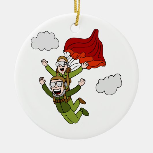 Tandem Skydiving Vector Cartoon Keramisch Ornament (Voorkant)