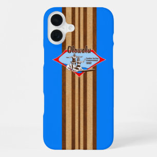 Tandem surfen Hawaiaanse namaak houten blauwe surf iPhone 16 Plus Hoesje