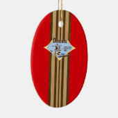 Tandem Surfing Hawaiian Faux Wood Surfboard Keramisch Ornament (Rechts)