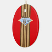 Tandem Surfing Hawaiian Faux Wood Surfboard Keramisch Ornament (Links)