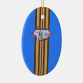 Tandem Surfing Hawaiian Faux Wood Surfboard Keramisch Ornament (Rechts)