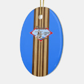 Tandem Surfing Hawaiian Faux Wood Surfboard Keramisch Ornament (Links)