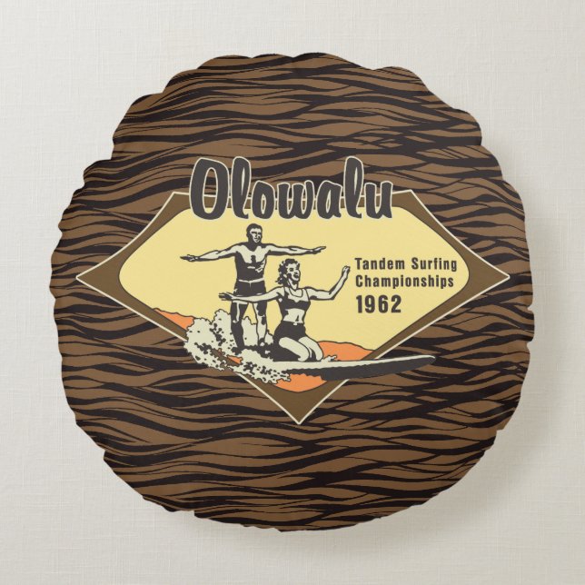 Tandem Surfing Hawaiian  Surf Design Rond Kussen (Voorkant)