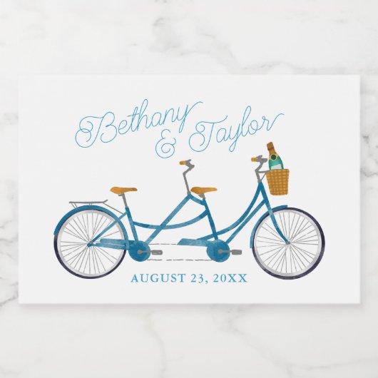 Tandemfiets Bruiloft Feest Uitnodiging Voor Twee K Sparkling Wijnetiket (Enkel label)