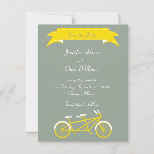 Tandemfiets (Geel / Grijs) Save the Date (Voorkant)