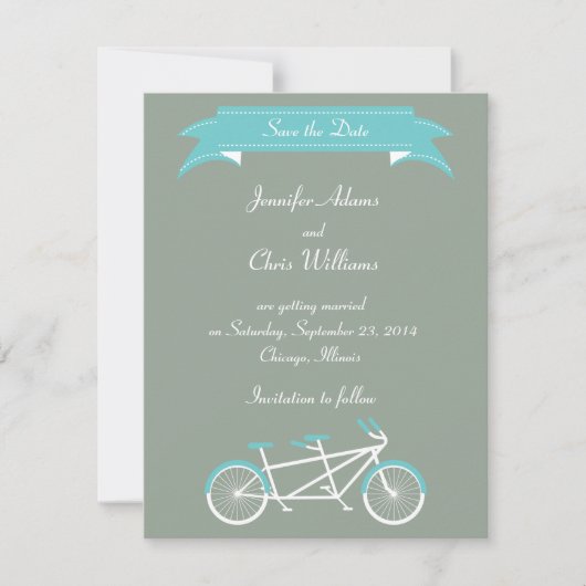 Tandemfiets (Grijs / Blauw) Save the Date (Voorkant)