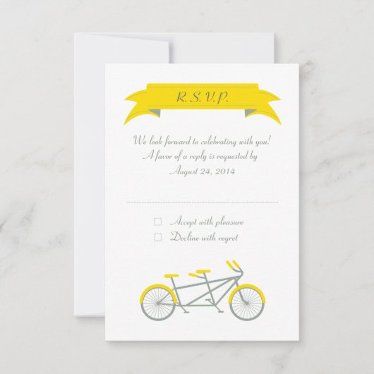 Tandemfiets (grijs / geel / wit) RSVP Kaartje (Voorkant)