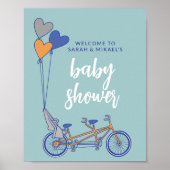 Tandemfiets met baby-douchebord poster (Voorkant)