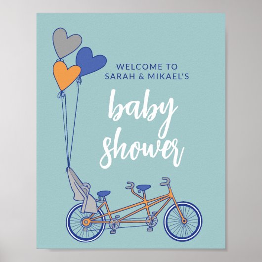 Tandemfiets met baby-douchebord poster (Voorkant)
