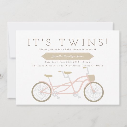 tandemfiets | Tweeling Baby shower Kaart (Voorkant)