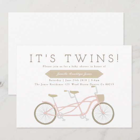 tandemfiets | Tweeling Baby shower Kaart (Voorkant / Achterkant)