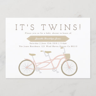tandemfiets   Tweeling Baby shower Kaart