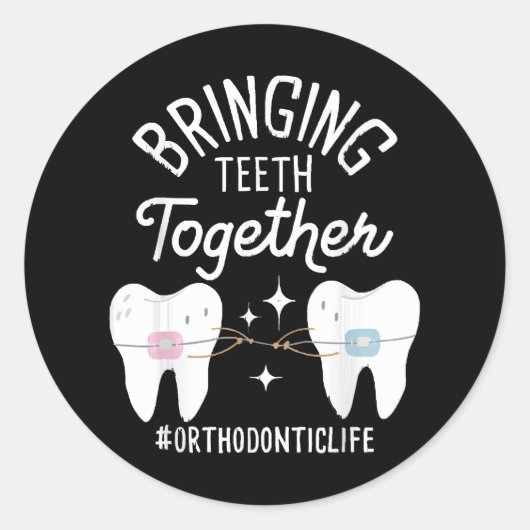 Tanden bij elkaar brengen - orthodontist ronde sticker (Voorkant)
