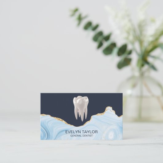 Tanden bleken blauw in tandkliniek visitekaartje (Staand voorkant)