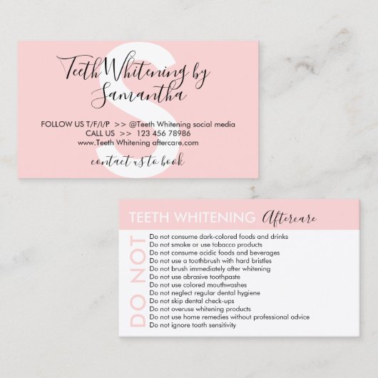 Tanden bleken vermijdt adviezen nazorg visitekaartje (Voorkant / Achterkant)