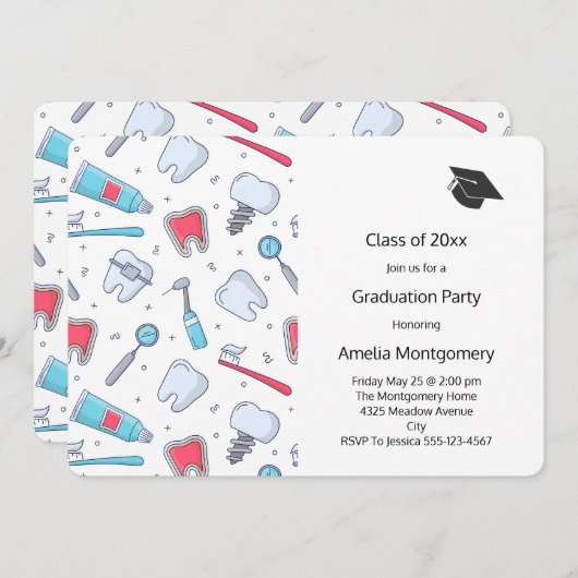 Tanden en gereedschap Tandartspatroon Afstuderen Kaart (Voorkant / Achterkant)