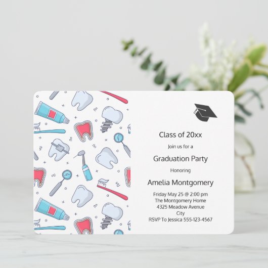 Tanden en gereedschap Tandartspatroon Afstuderen Kaart (Staand voorkant)