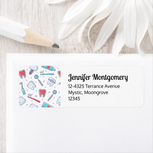 Tanden en gereedschap Tandheelkundig Patroon Adres Etiket (Insitu)