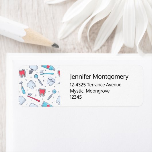 Tanden en gereedschap Tandheelkundig Patroon Adres Etiket (Insitu)
