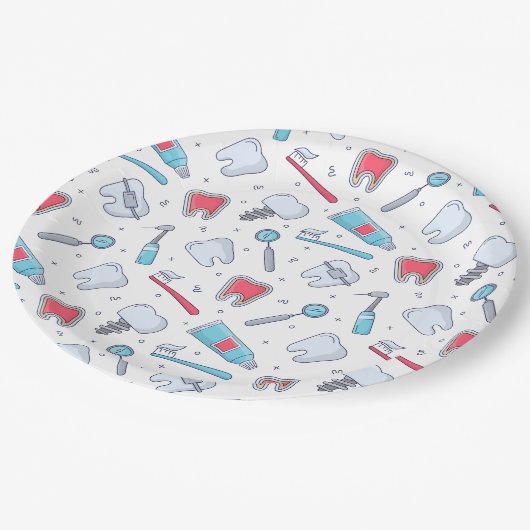 Tanden en gereedschap Tandheelkundig patroon Papieren Bordje (Gekanteld)