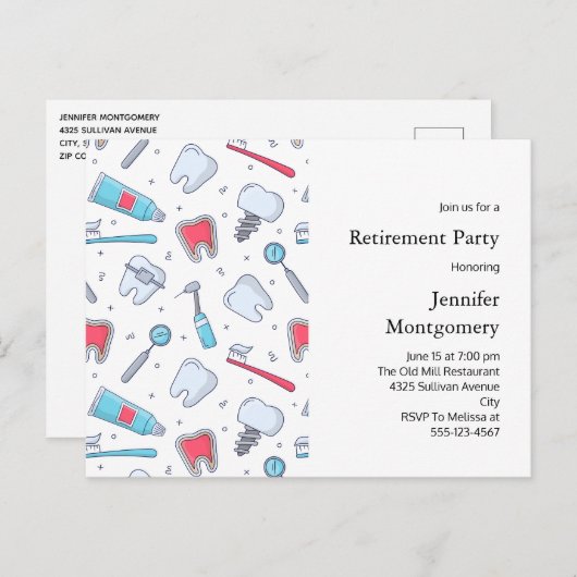 Tanden en Gereedschap Tandheelkundig Patroon Pensi Uitnodiging Briefkaart (Voorkant / Achterkant)