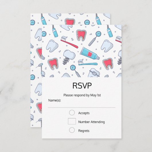 Tanden en gereedschap Tandheelkundig patroon RSVP Kaartje (Voorkant / Achterkant)