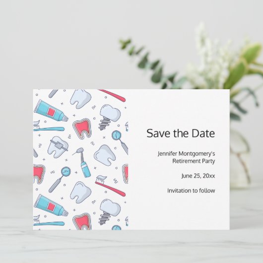 Tanden en gereedschap Tandheelkundig patroon Save The Date (Staand voorkant)