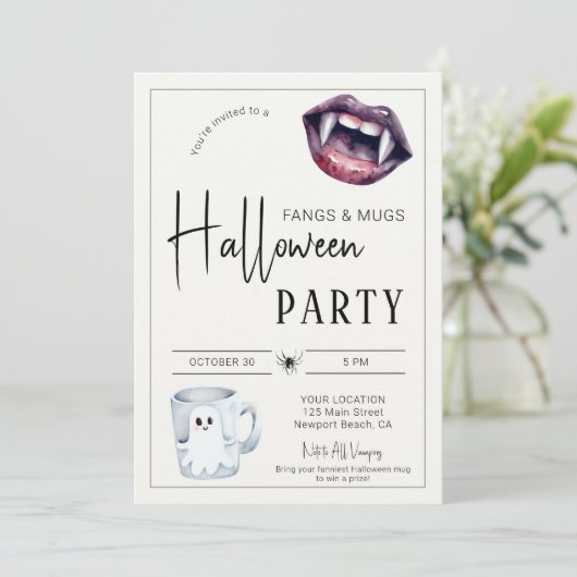 Tanden en mokken Halloween-feest Vampiers Spin Fee Kaart (Staand voorkant)