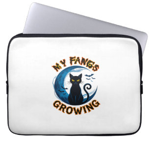 Tanden Groeiende Halloween Zwarte Kat Blauwe Maan  Laptop Sleeve
