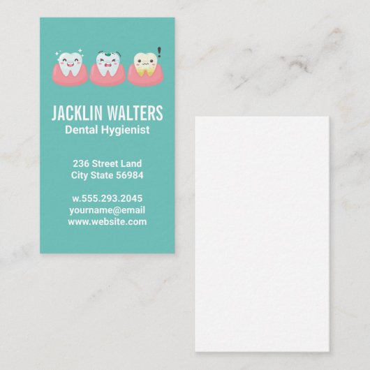 Tanden in het tandvlees | Schattigee illustraties  Visitekaartje (Voorkant / Achterkant)