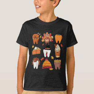Tanden Pompoen Kalkoen Koffie Herfst Tandheelkundi T-shirt