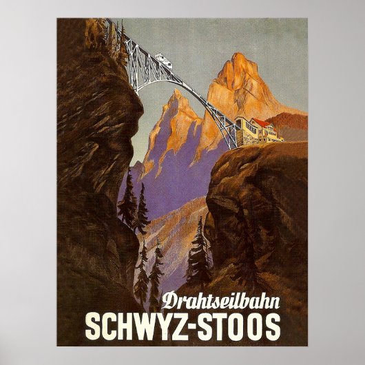 Tanden, spoorweg, trein over brug, Zwitserland Poster (Voorkant)