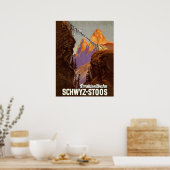 Tanden, spoorweg, trein over brug, Zwitserland Poster (Keuken)