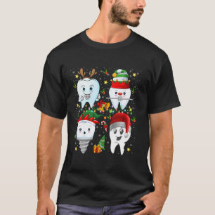 Tanden Tandarts Rendier Elf Kerstman Hoed Tand Den T-shirt