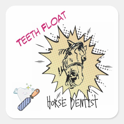 Tanden zweven paard comic stijl vierkante sticker (Voorkant)