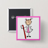 Tandenassistent met tandenborstel vierkante button 5,1 cm (Voorkant /achterkant)