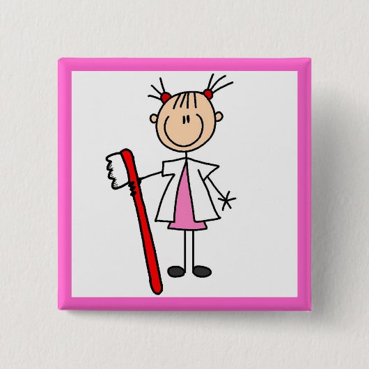 Tandenassistent met tandenborstel vierkante button 5,1 cm (Voorkant)