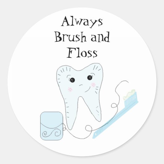 Tandenborstel en tand Cute Dental Reminder Ronde Sticker (Voorkant)