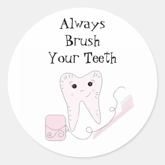 Tandenborstel en tand Cute Dental Reminder Ronde Sticker (Voorkant)