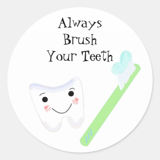 Tandenborstel en tand Cute Dental Reminder Ronde Sticker (Voorkant)