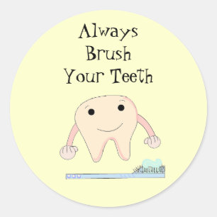Tandenborstel en tand Cute Dental Reminder Ronde Sticker