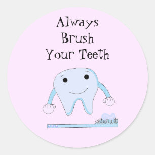 Tandenborstel en tand Cute Dental Reminder Ronde Sticker
