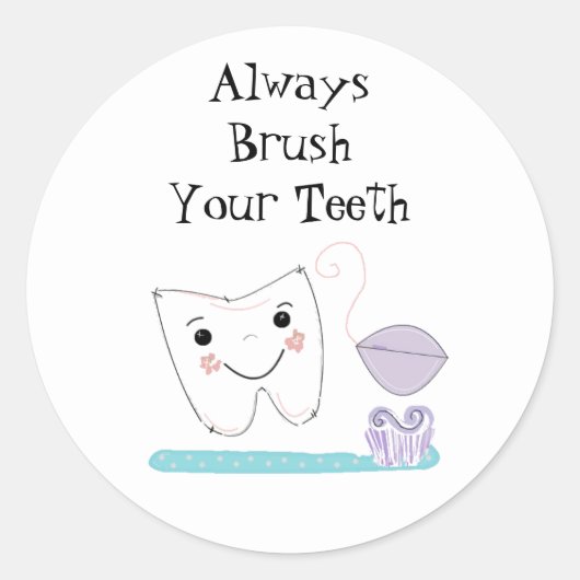 Tandenborstel en tand Cute Dental Reminder Ronde Sticker (Voorkant)
