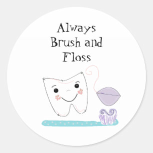 Tandenborstel en tand Cute Dental Reminder Ronde Sticker