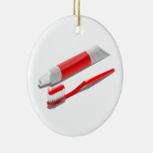 Tandenborstel en tandpasta keramisch ornament (Rechts)